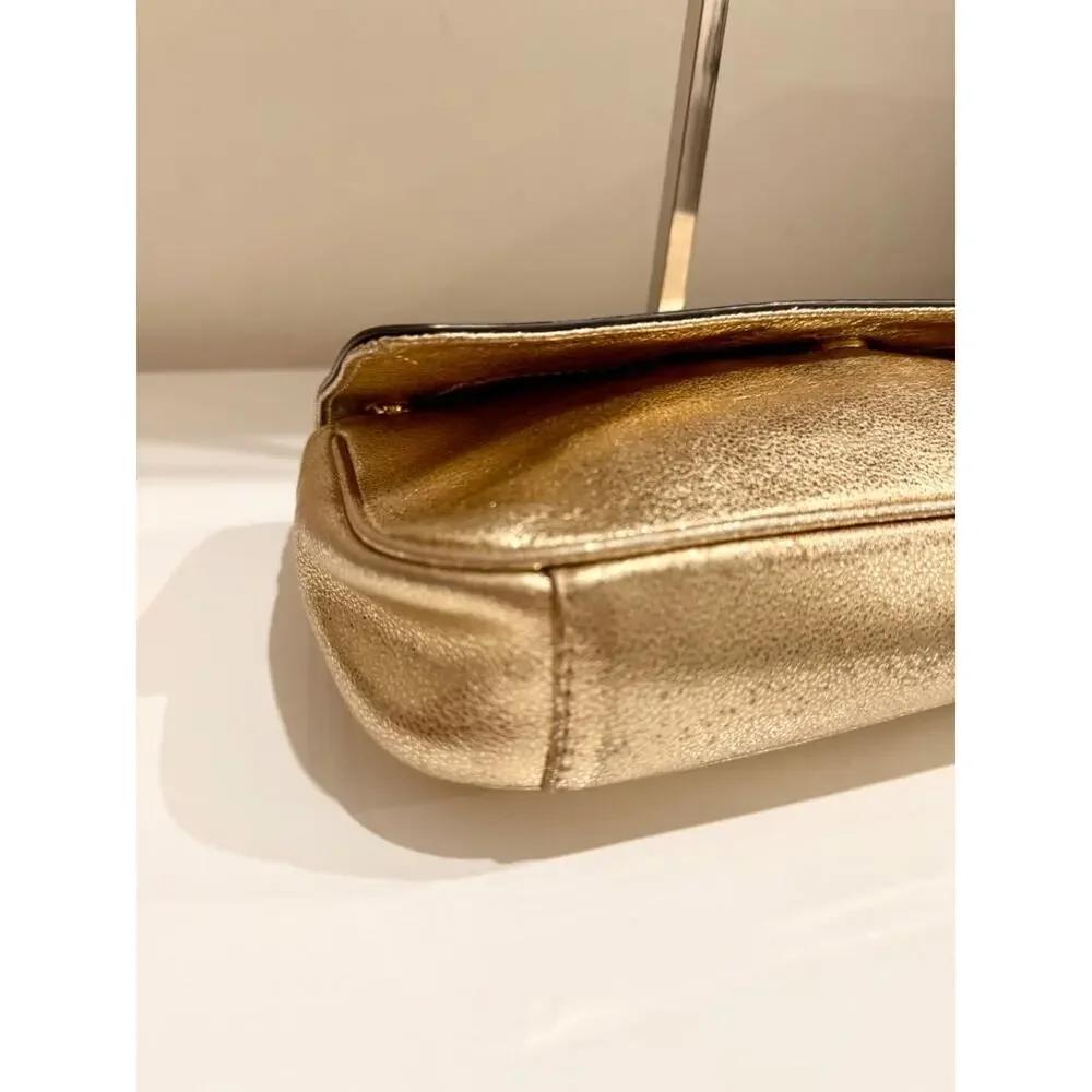 Michael Kors Jet Set Chain Strap Metallic Leather Shoulder Flap Clutch Bag Gold - Picture 7 of 11